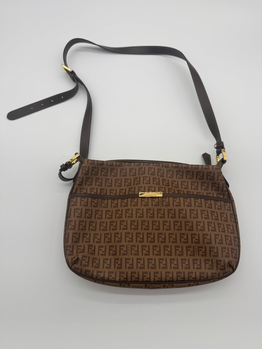 Fendi Brown Zucca  Bag with Gold Hardware